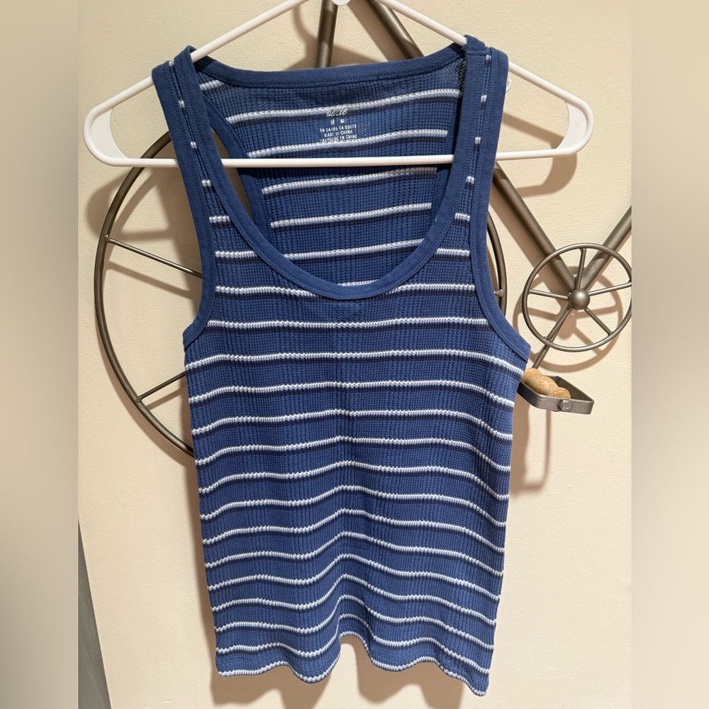 aerie Navy and White Striped Ribbed Tank Top Size M